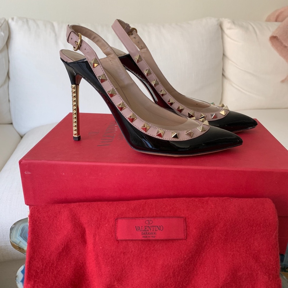 Valentino Rockstud Black Patent Slingback Pump